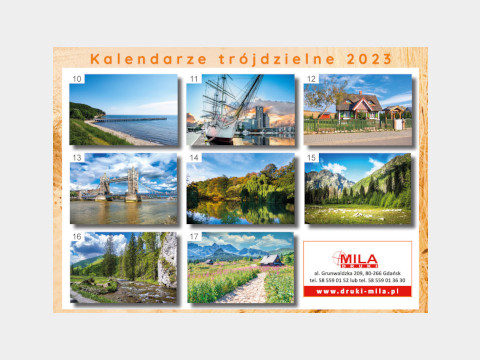 kalendarz trójdzielny krajobrazy wykonany przez MILA Druki.